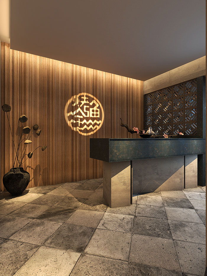 時(shí)而驚奇、時(shí)而陶醉的烤魚店前臺(tái)裝修設(shè)計(jì)方案效果圖