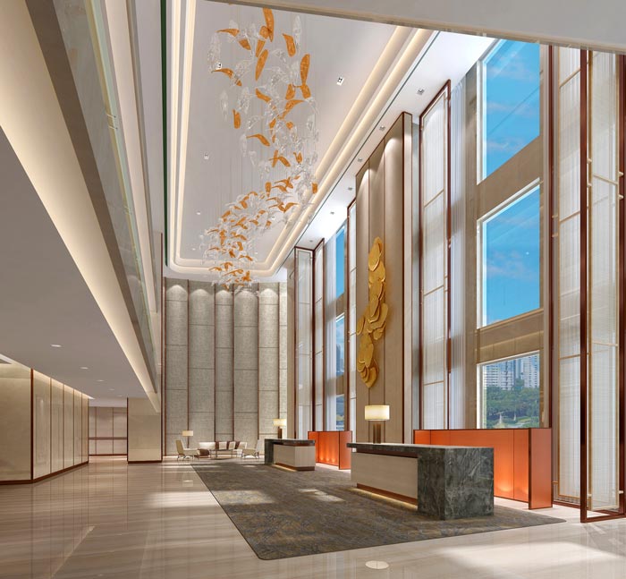 商務精品酒店前臺裝修設(shè)計案例效果圖