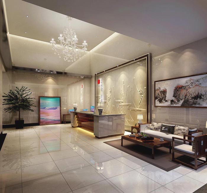 特色商務(wù)酒店前臺裝修設(shè)計案例效果圖