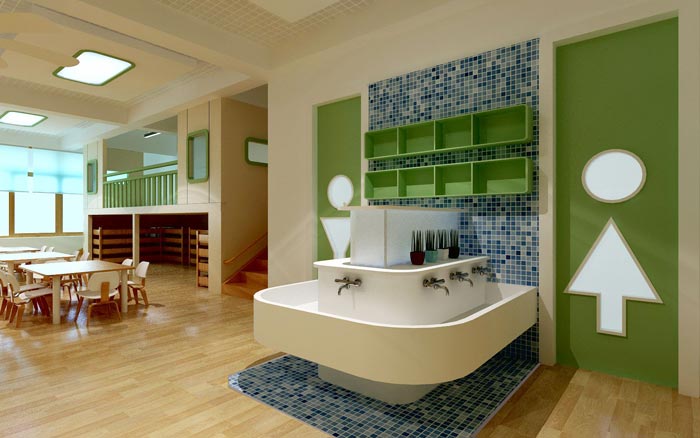 現代簡約幼兒園洗手區裝修設計案例