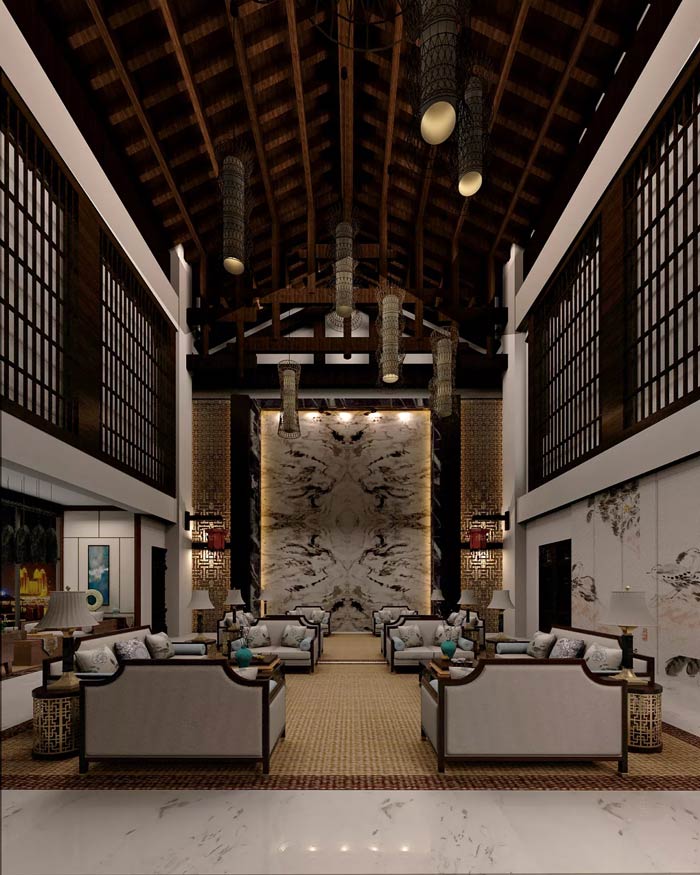 大型中式餐廳接待區裝修設計效果圖