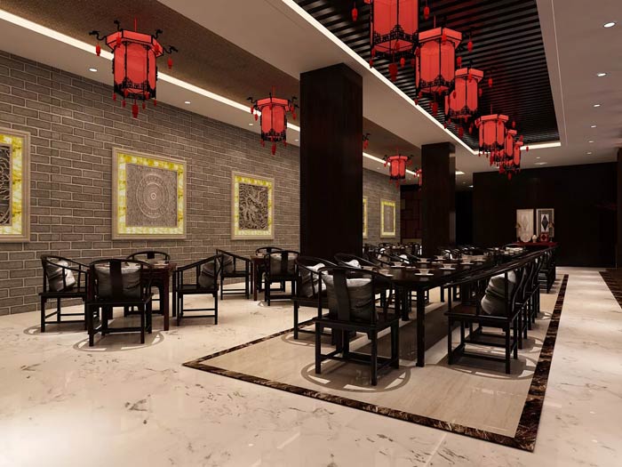 大型中式餐廳餐區地板裝修設計效果圖