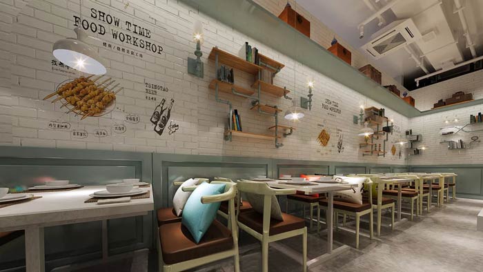 烤魚燒烤店四人區裝修設計效果圖