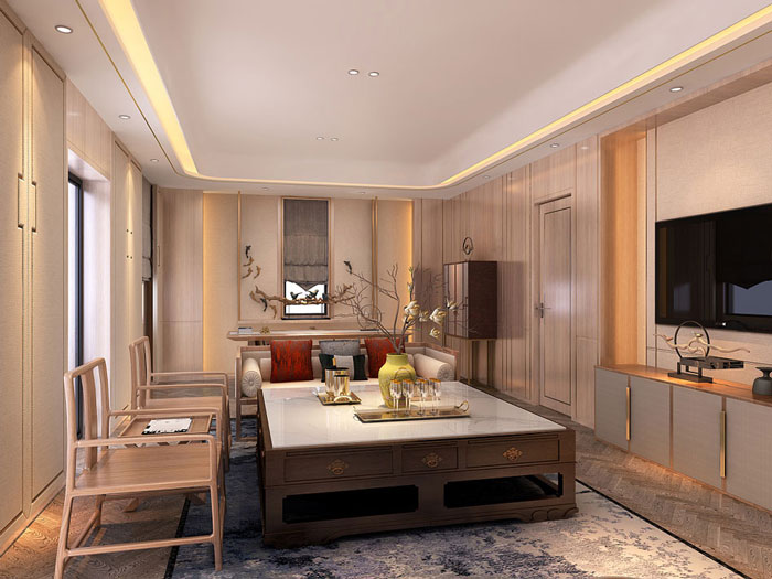 新中式辦公室洽談區設計效果圖