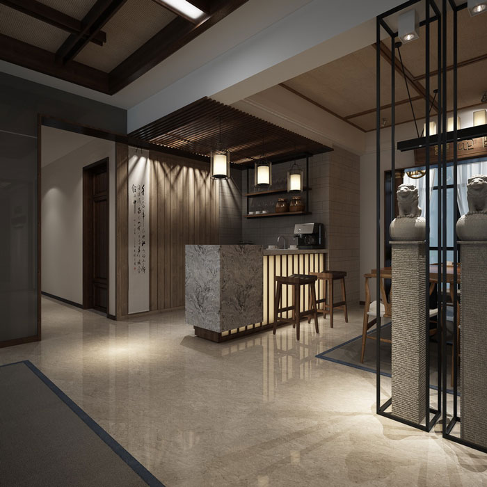 小型中式辦公室前臺裝修設計效果圖