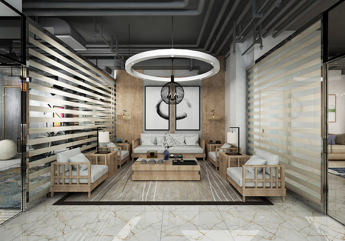 新中式辦公室接待區(qū)裝修設(shè)計(jì)