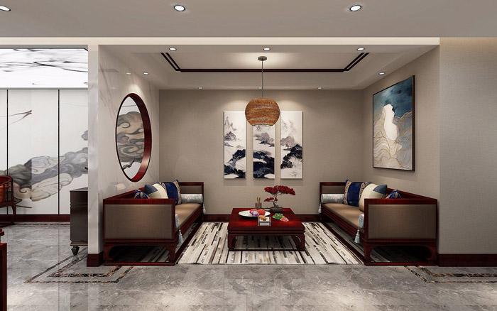 中式辦公室接待區設計效果圖