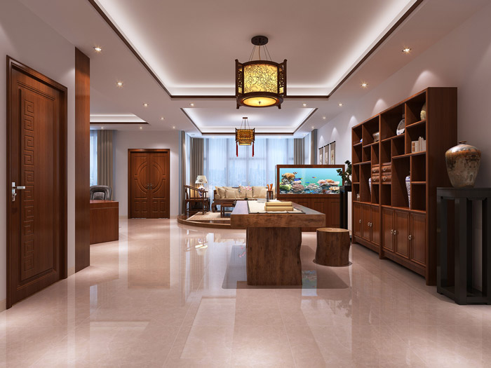 中式老總辦公室裝修設計效果圖