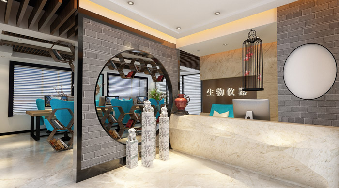 現代中式風格辦公室前臺裝修效果圖